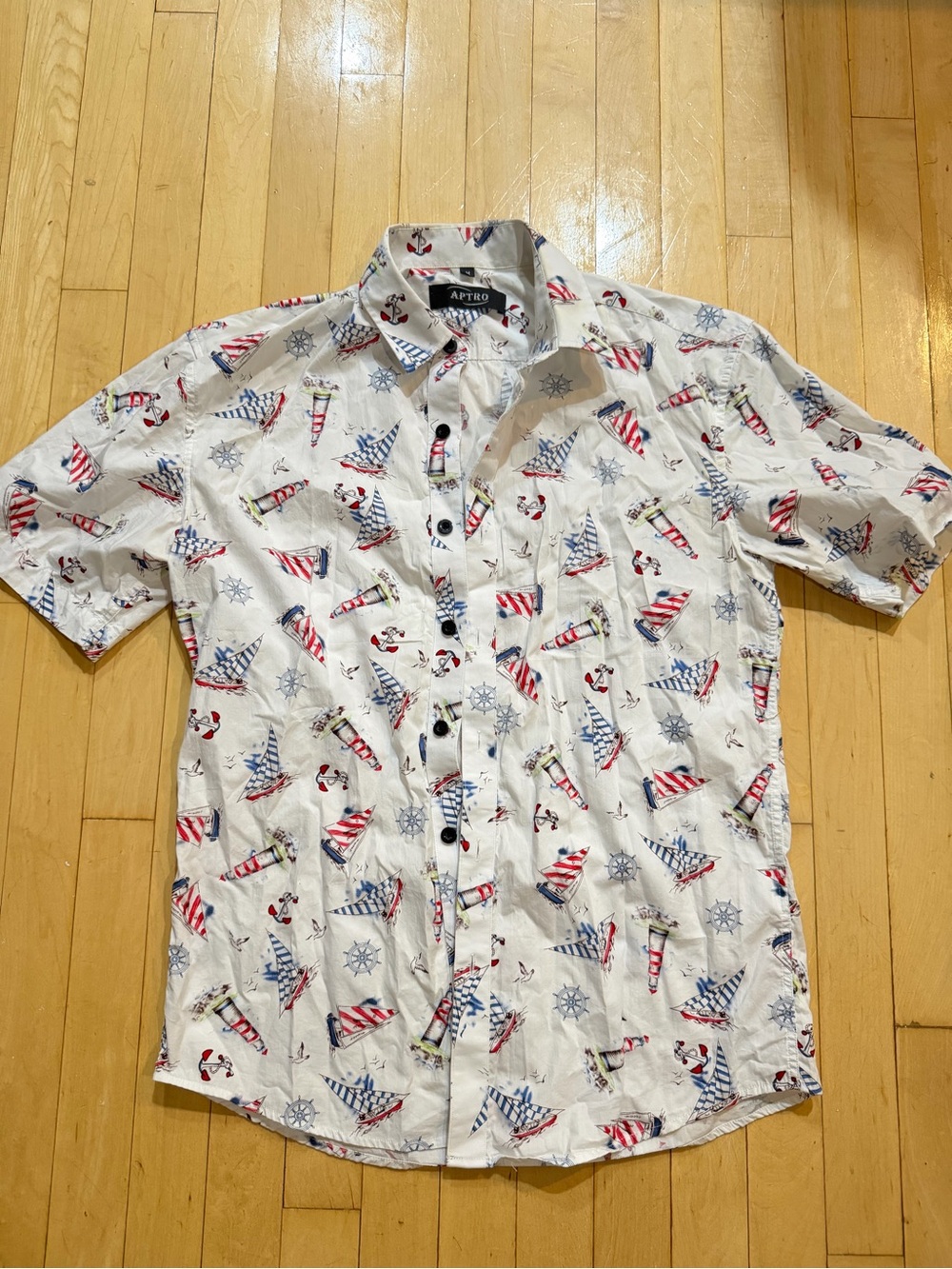 Aptro White Short-Sleeve Nautical Print Shirt